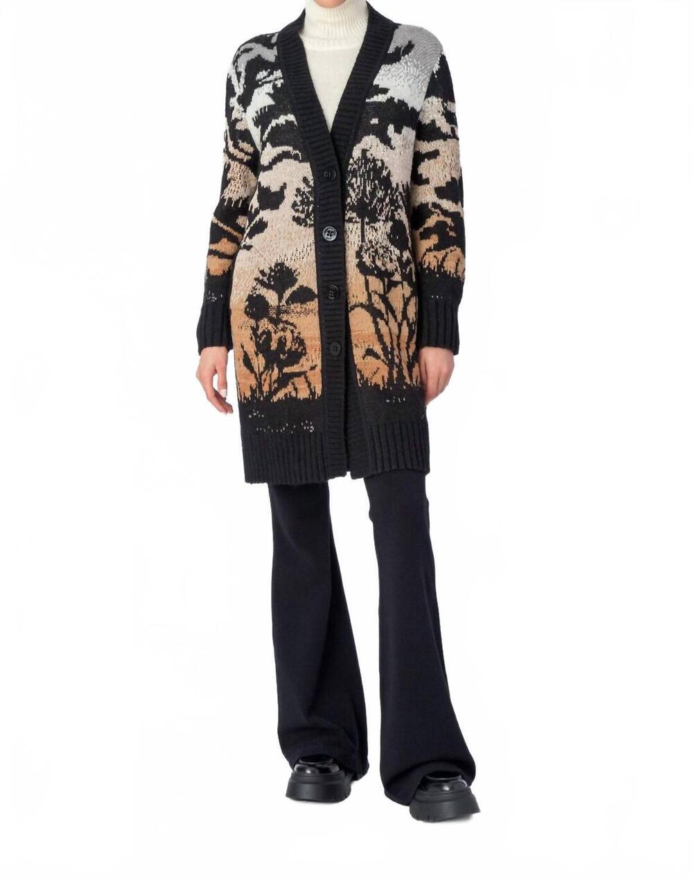 NEW IVKO sweater coat in black / tan print